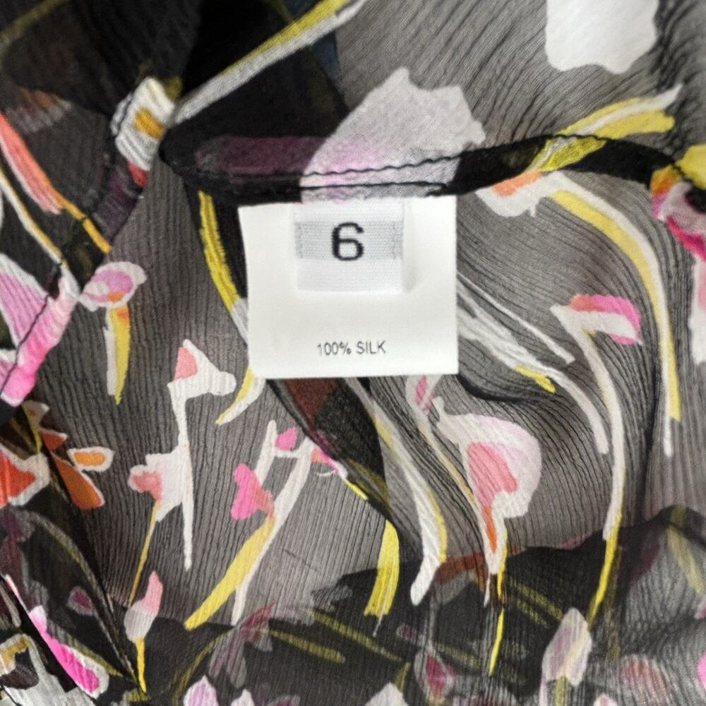 Leggiadro Sheer Printed Silk Belted Tunic Blouse Multi Color Wild Flower Size 6 - Picture 7 of 12